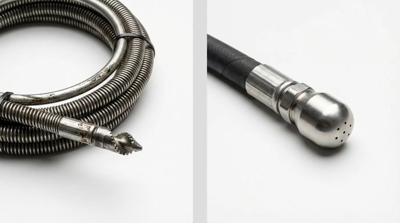Drain snake cable and hydro jetting nozzle used for drain cleaning in Cuthbert, GA