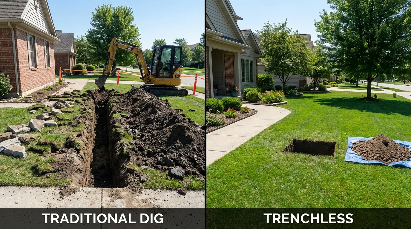 Trenchless sewer repair with minimal yard damage versus traditional excavation in Cuthbert, GA